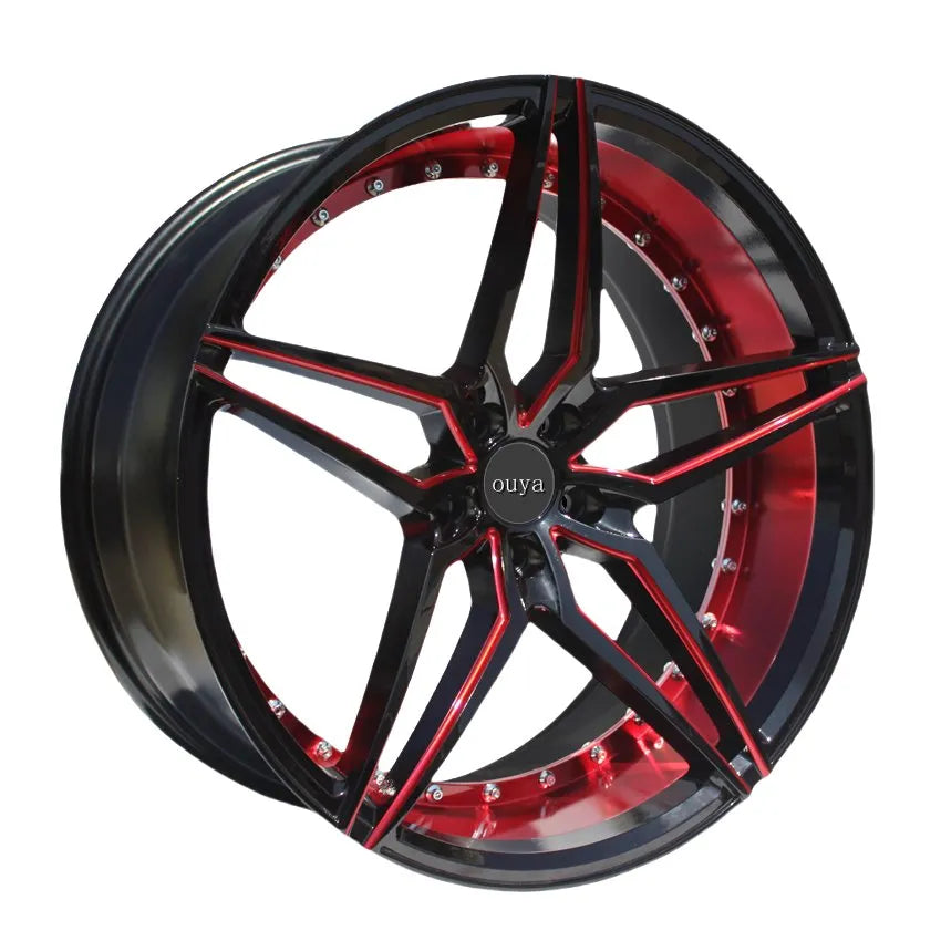 Jantes aluminium AC01 concaves noir brillant et rouge — 16 à 20 pouces — vue 1