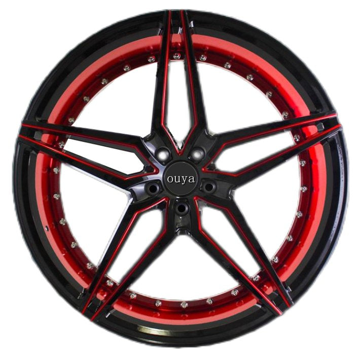 Jantes aluminium AC01 concaves noir brillant et rouge — 16 à 20 pouces — vue 2