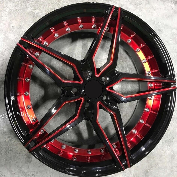 Jantes aluminium AC01 concaves noir brillant et rouge — 16 à 20 pouces — vue 4