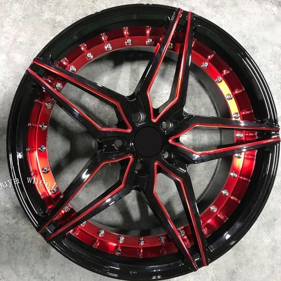 Jantes aluminium AC01 concaves noir brillant et rouge — 16 à 20 pouces — vue 4