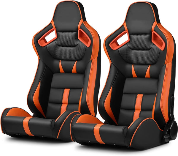 Sièges sport JBR1041B inclinables, noir avec liseré orange ou bleu