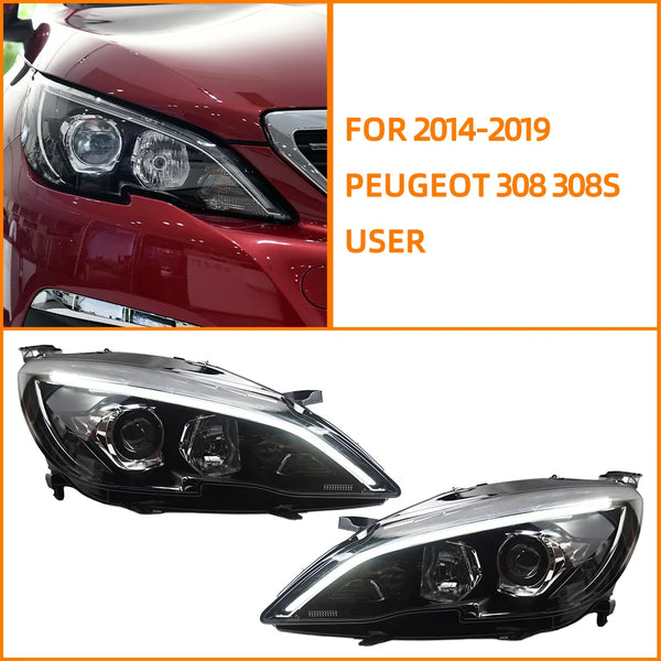 Phares avant Bi-LED à clignotants dynamiques pour Peugeot 308 et 408 (2014–2019)