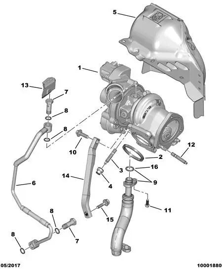 Turbocompresseur 1.6T réf. 9805159280 pour Peugeot et Citroën
