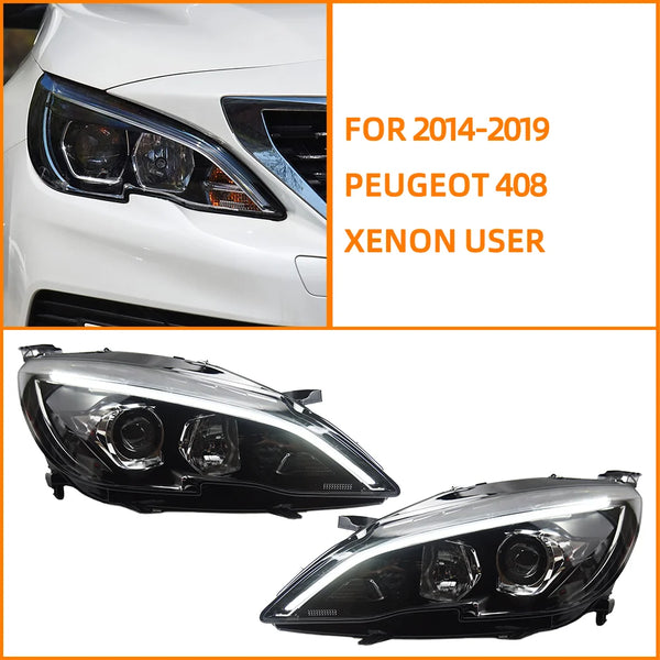 Phares avant Bi-LED à clignotants dynamiques pour Peugeot 308 et 408 (2014–2019)