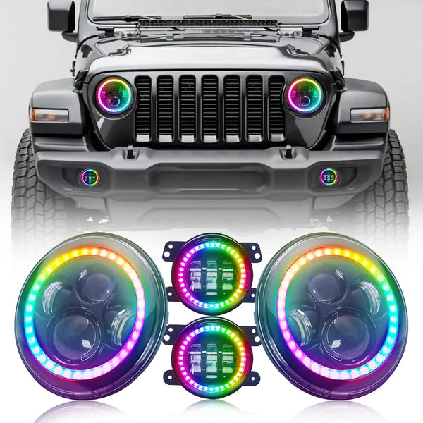 Phares LED 7 pouces Angel Eyes RGB pilotables par application Loyo – Jeep Wrangler à partir de 2014