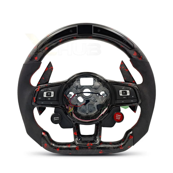Volant carbone forgé rouge LED pour Volkswagen Golf 5/6/7 R, GTI et Polo