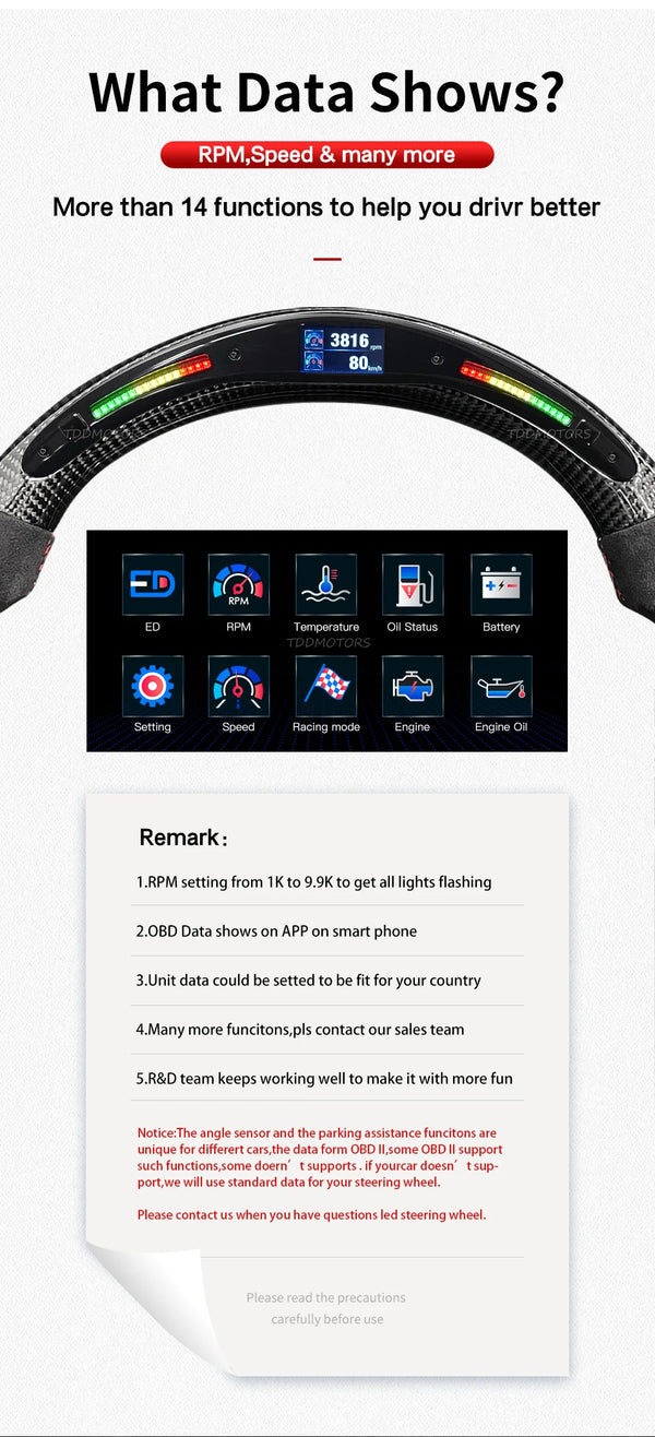 Volant LED TDD Galaxy Pro II pour BMW CS M3 G20 G21 G80 M4 G22 G23 G82 G83 M5 G30 F90 X3 / X4 G01 G02 avec icônes dynami