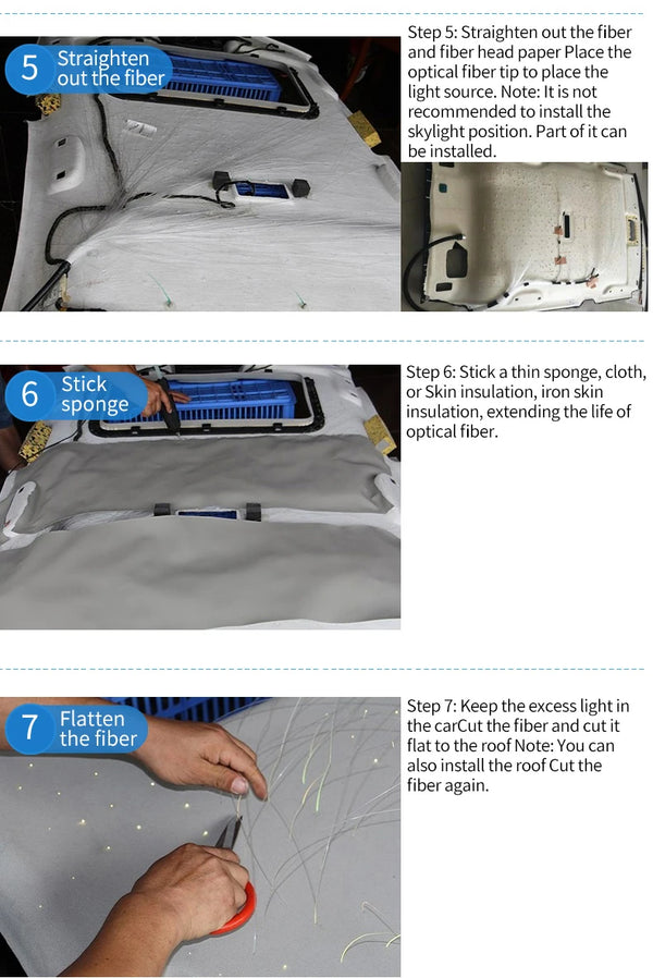 Modification de plafond de voiture 12V avec ciel étoilé à fibres optiques, contrôle Bluetooth via application, dispositif sou