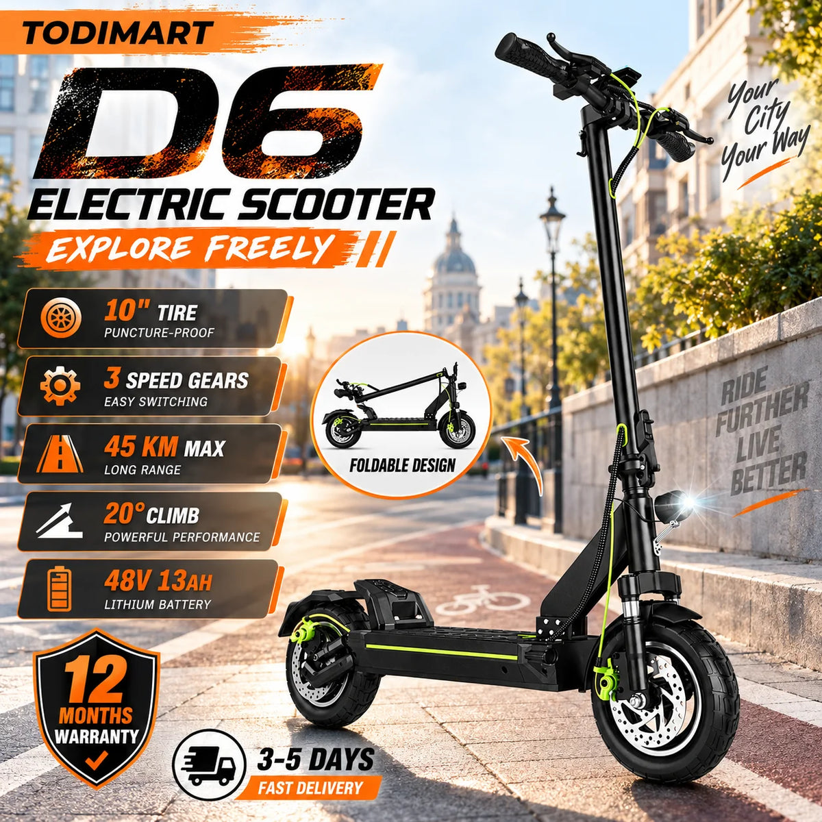 Trottinette électrique Todimart D6, 48 V