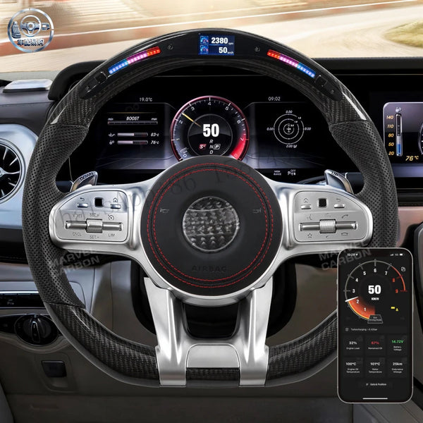 Volant en fibre de carbone LED compatible avec Mercedes-Benz AMG 2019+ avec commande mobile