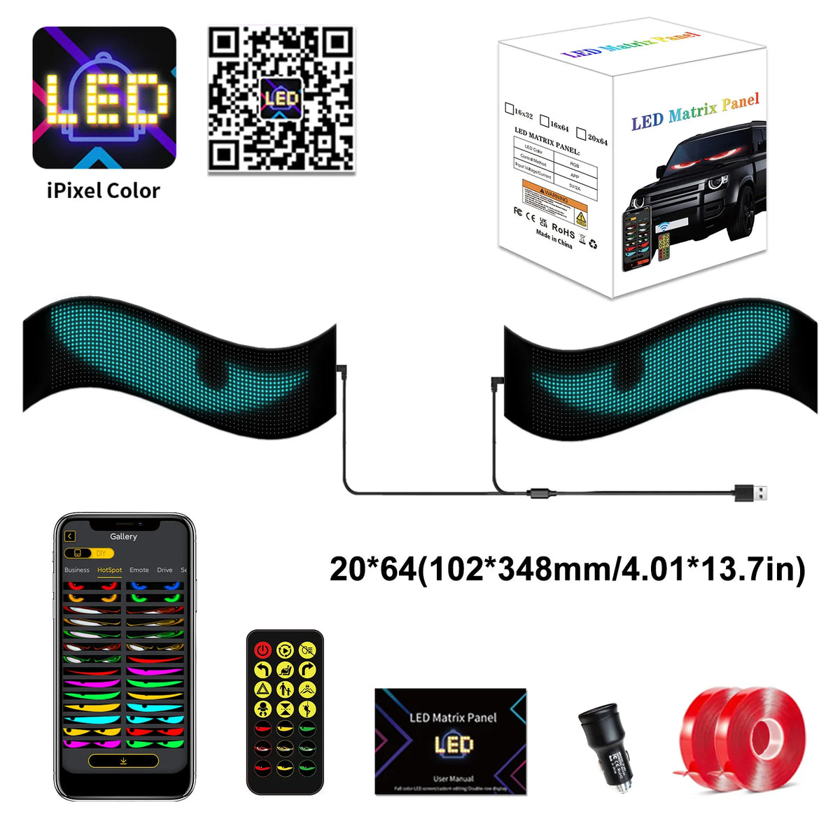 1/2PCS Devil Eyes Éclairage USB-Powered LED Matrix Panel DIY Programmable Flexible LED Screen avec Contrôle par Application f