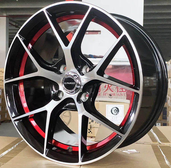 Kipardo Direct Factory roues en alliage 15 pouces 4x100 ET 35 VIA/JWL jantes de voiture lèvre rouge pour voiture de tour