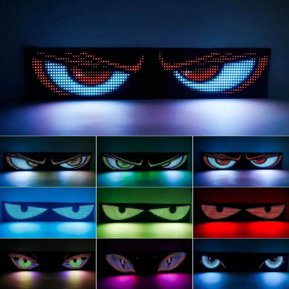 Multifunctional Bright Devil Eyes LED Éclairage for Auto Pare-Brise Flexible Programmable Scrolling LED Écran Bluetooth Contr