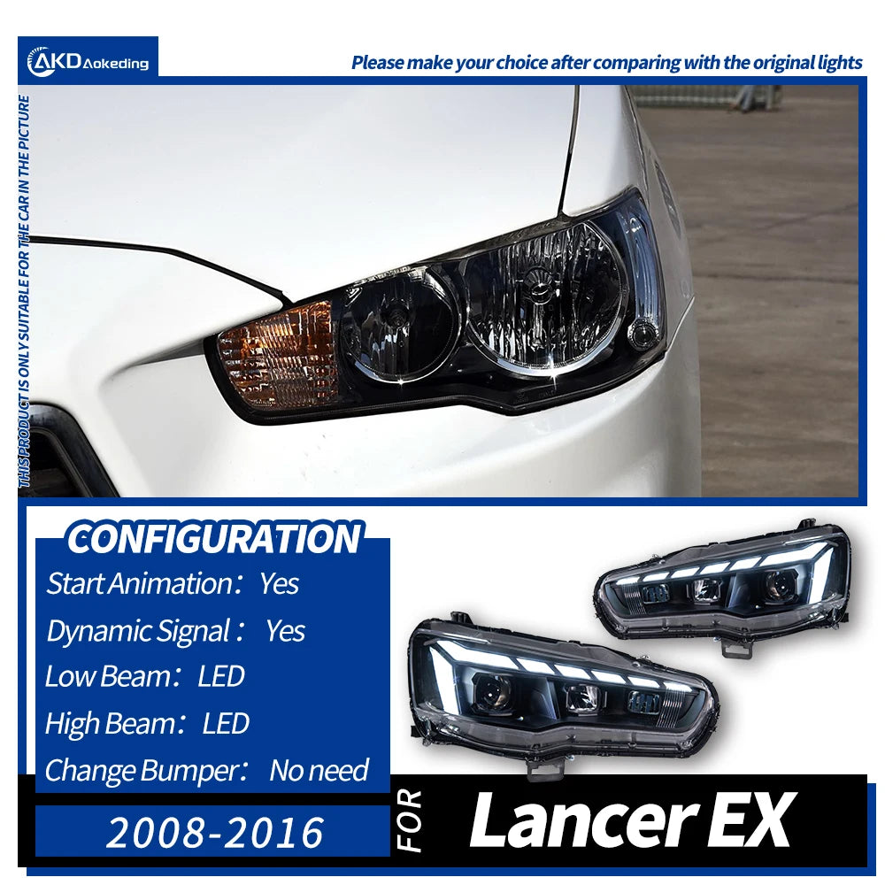 Phare LED pour Mitsubishi Lancer 2008-2016, DRL, clignotant, style RS