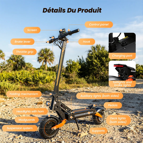 Trottinette électrique IScooter W12 3000W, double moteur, batterie lithium 52V25Ah, compatible avec application, vitesse maxi