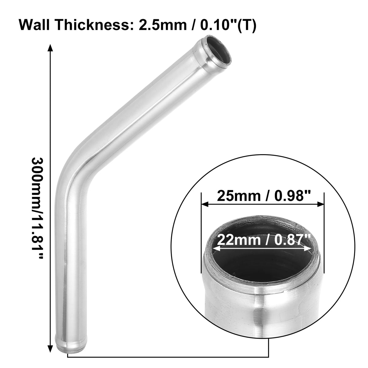 UXCELL 45 Degree Tube d’Intercooler 63mm 70mm 76mm OD 300mm 500mm Long Aluminum Alloy Tube Tube d’Intercooler Admission d’air