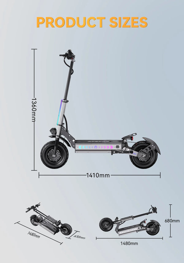 Trottinette électrique APEFOX T90 500W à double moteur, batterie 60V31.2Ah, pneus tout-terrain de 13 pouces, trottinette élec
