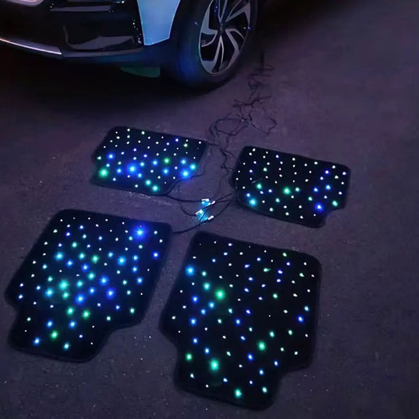 4 tapis de sol Starlight, tapis de voiture à LED, tapis lumineux au design ciel étoilé, tapis Starlight universels antidérapa