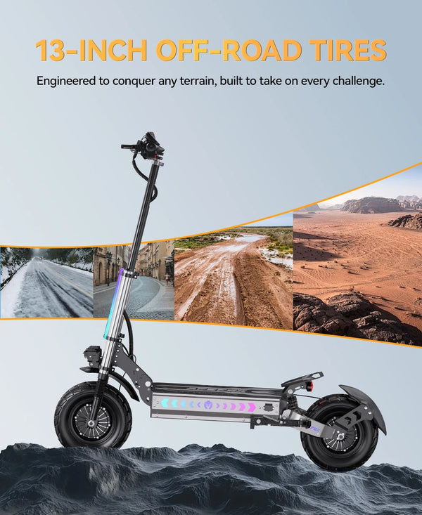 Trottinette électrique APEFOX T90 500W à double moteur, batterie 60V31.2Ah, pneus tout-terrain de 13 pouces, trottinette élec