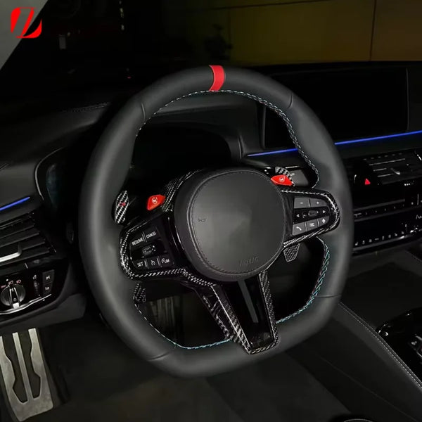 Volant en fibre de carbone CS en cuir noir pour BMW M2 M3 M4 M5 M8 X3M X4M X5M X6M F90 G80 G82 G87 Accessoire de modification