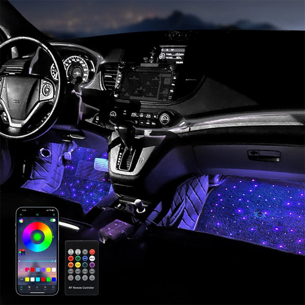 2 / 4 Tapis de voiture à fibres optiques scintillantes, étanches, LED, effet étoile, contrôle par application, synchronisatio