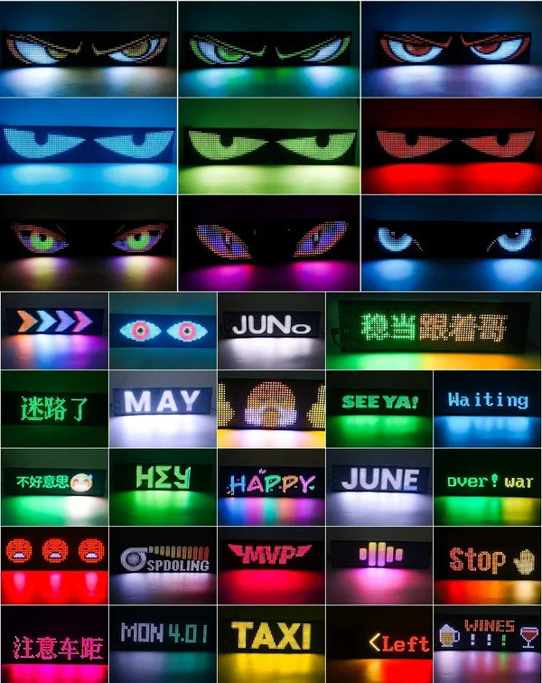 Lumière LED multifonctionnelle yeux du diable lumineux pour pare-brise de voiture, affichage LED à défilement Flexible et pro