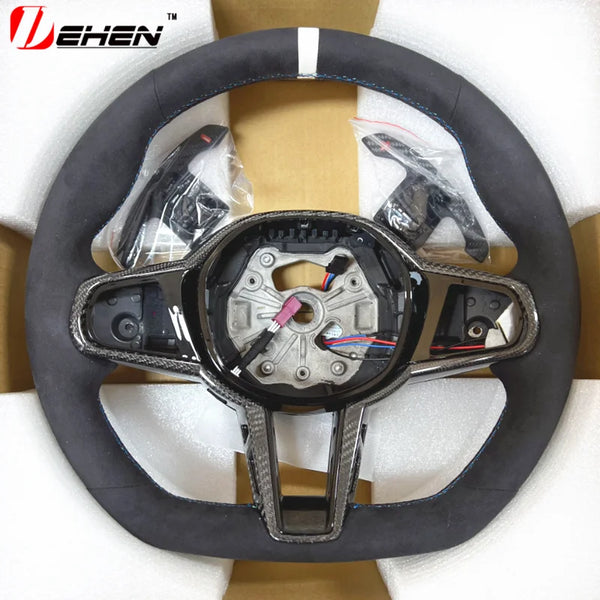 Volant en fibre de carbone CS en cuir noir pour BMW M2 M3 M4 M5 M8 X3M X4M X5M X6M F90 G80 G82 G87 Accessoire de modification