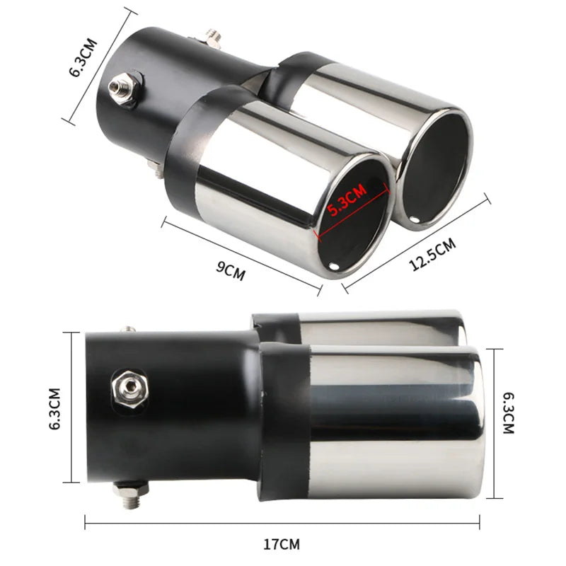Embout d’Échappement Double Sortie Chromé Inox 63 mm – Échappement | OURANE.COM