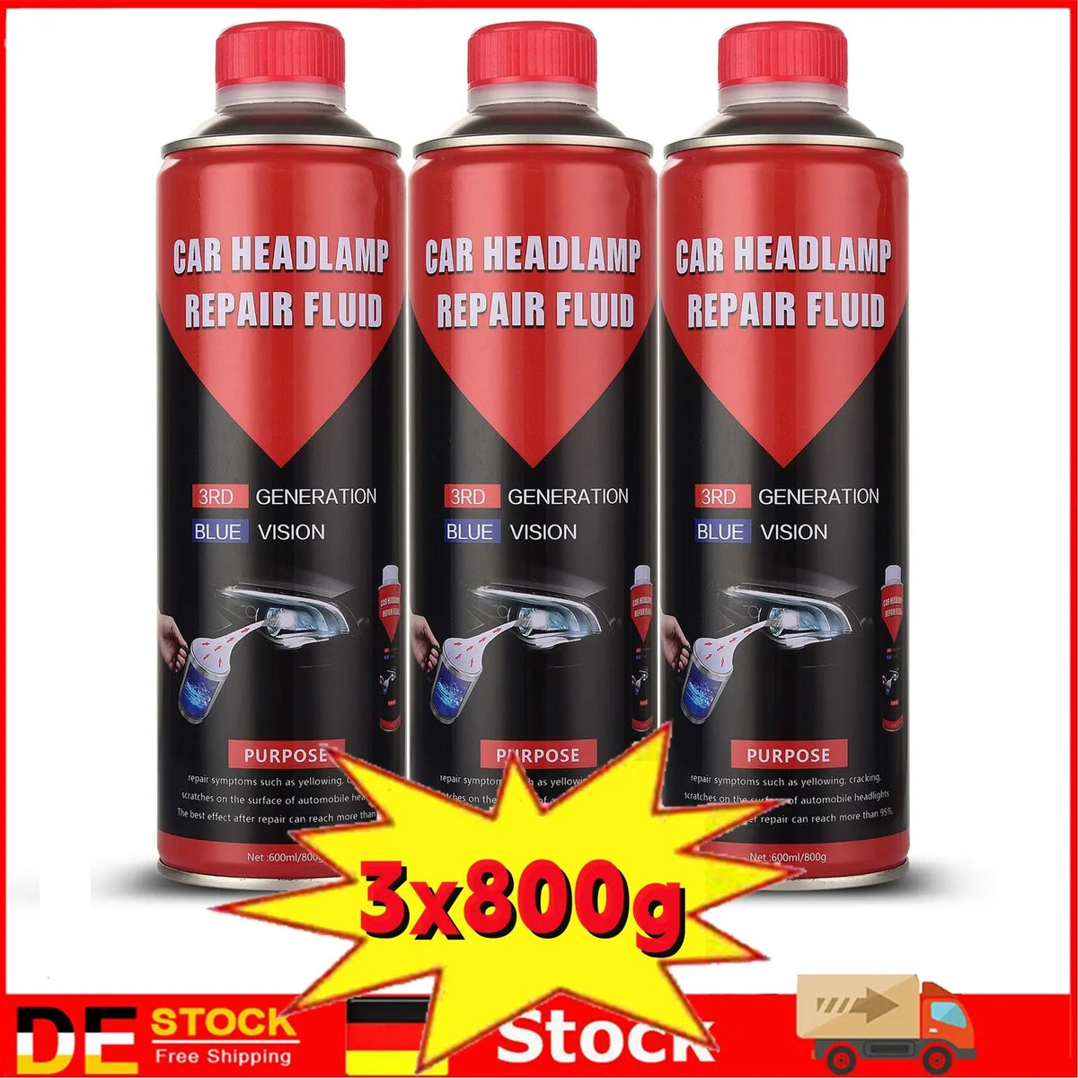 Lot de 3 liquides de rénovation pour phares
