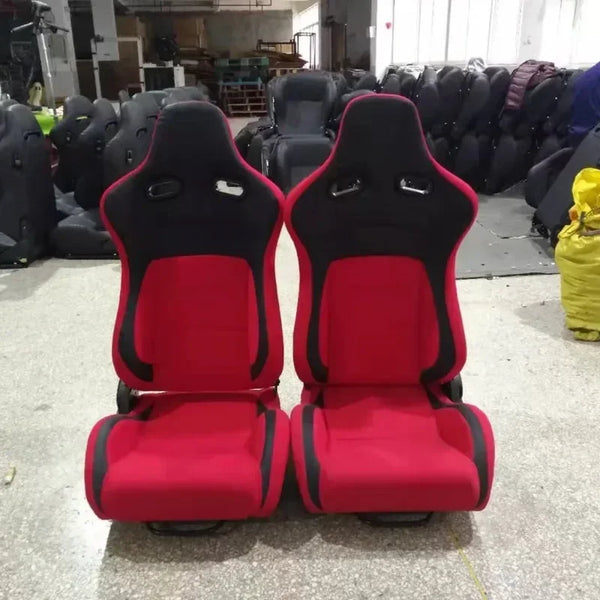 Siège de voiture en tissu rouge, PVC noir et motif carbone fin avec réglage simple coulissant, chaise de course - OURANE.COM