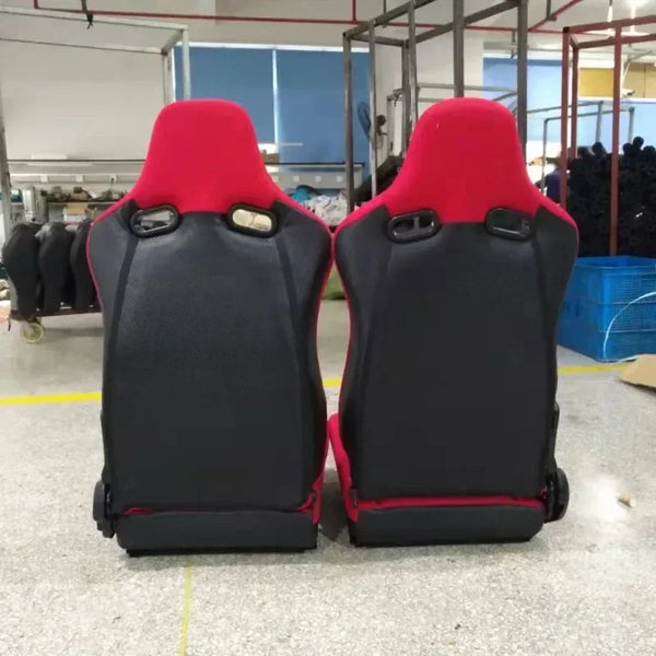 auto siège rouge tissu, noir PVC plus motif carbone avec glissière réglage simple sport siège — OURANE
