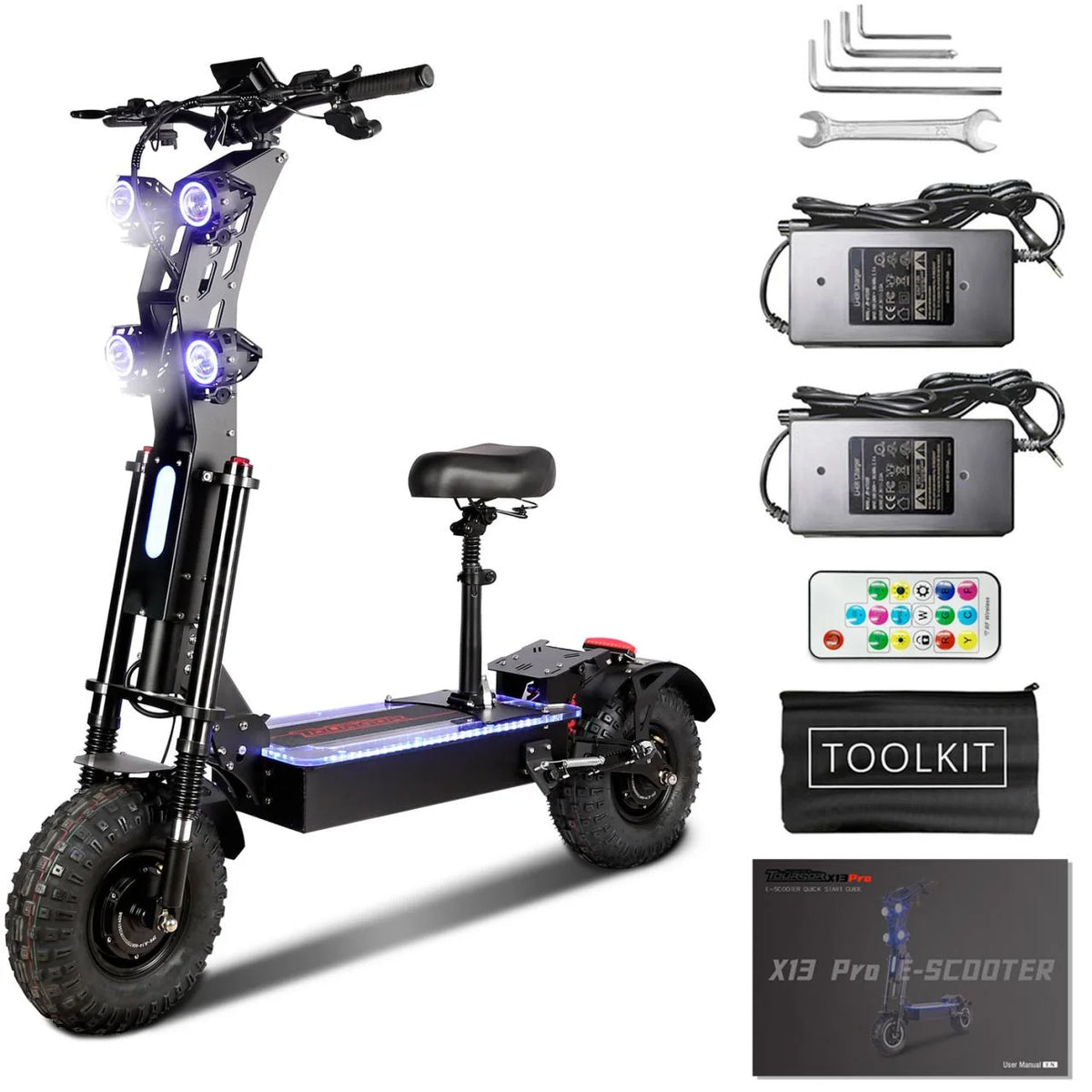 TOURSOR 10000W 13 "Scooter électrique avec siège pour adulte 72V 60V système de freinage à huile double moteur 100 KM / H vitesse maximale 130 KM portée maximale