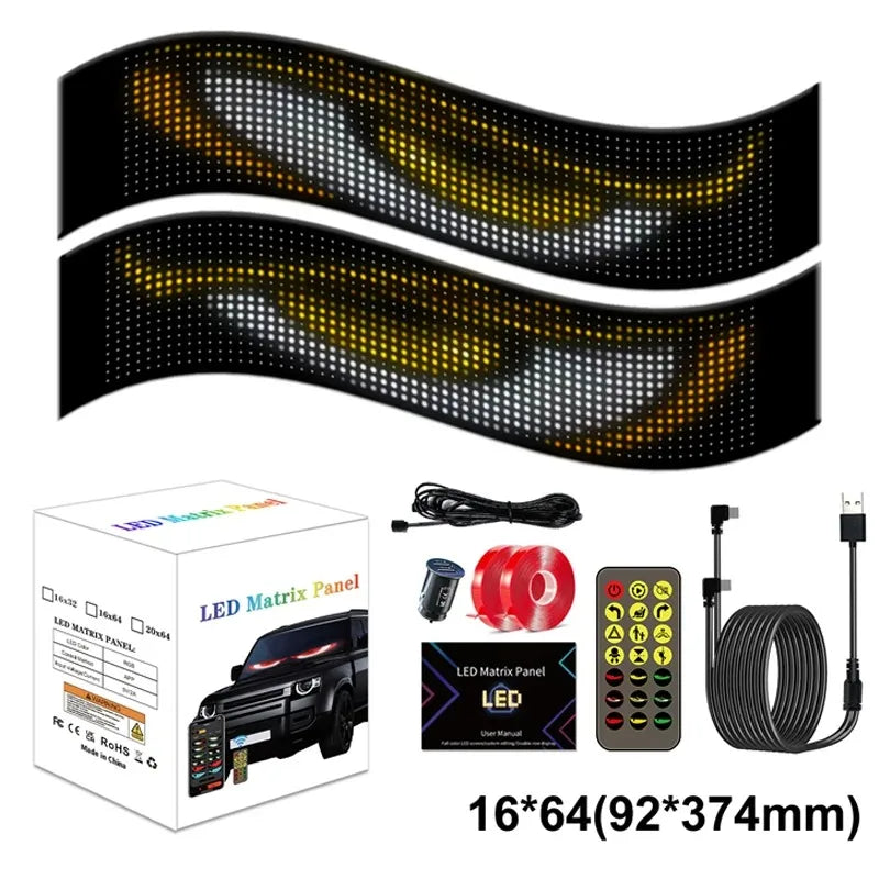 Multifunctional Bright Devil Eyes LED Éclairage for Auto Pare-Brise Flexible Programmable Scrolling LED Écran Bluetooth Contr