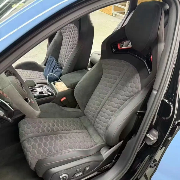 Sièges baquet sport de luxe pour voiture, avec panneau en fibre de carbone personnalisé et revêtement en cuir, version a