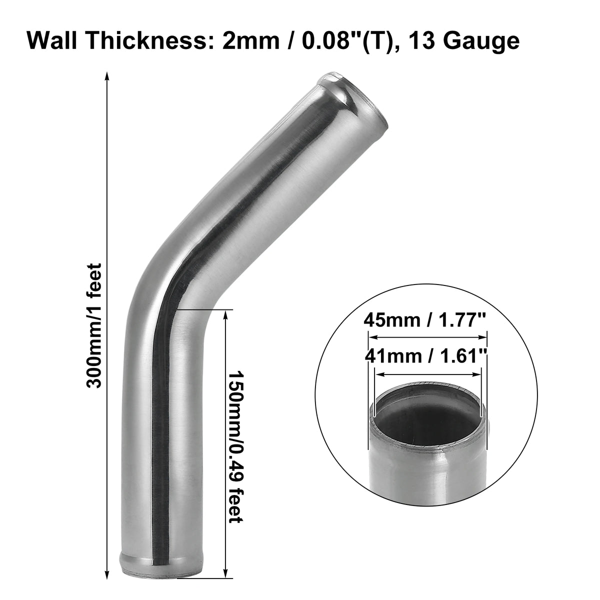 UXCELL 45 Degree Tube d’Intercooler 63mm 70mm 76mm OD 300mm 500mm Long Aluminum Alloy Tube Tube d’Intercooler Admission d’air