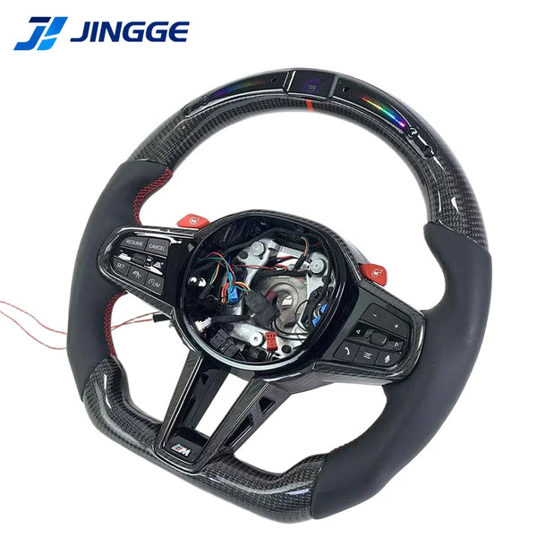 Volant en cuir personnalisé pour M4 M3 G20 G28 G30 G38 G80 G82 320i 330i 330e 340i 540i, LED de sport en carbone forgé