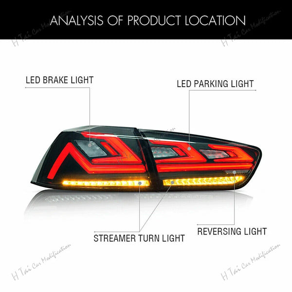 Paire de feux arrière LED pour Mitsubishi Lancer EVO X 2008-2018, clignotants dynamiques
