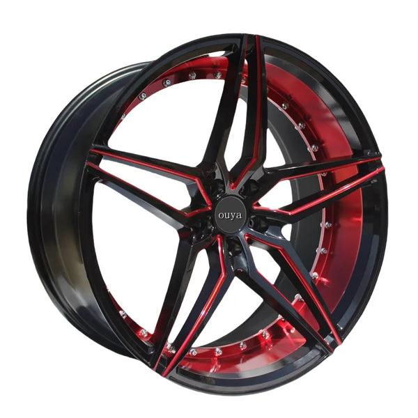 Jantes aluminium AC01 concaves noir brillant et rouge — 16 à 20 pouces — vue 1