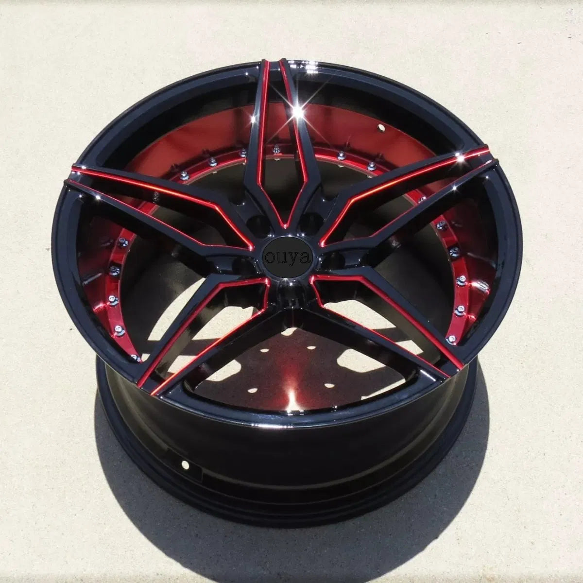Jantes aluminium AC01 concaves noir brillant et rouge — 16 à 20 pouces — vue 6