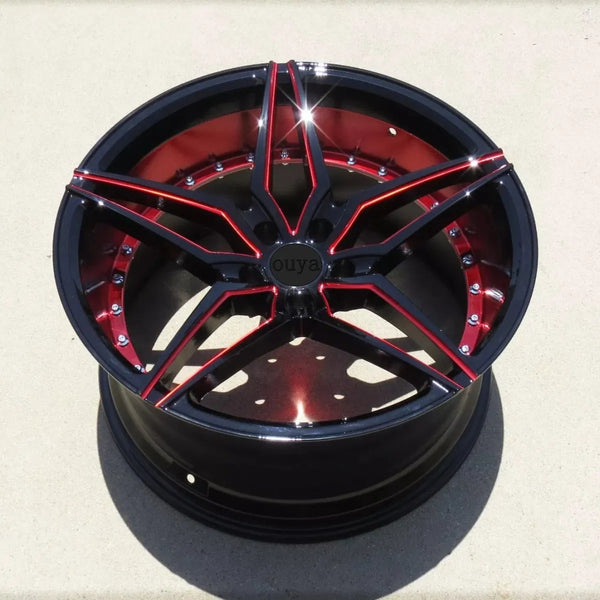 Jantes aluminium AC01 concaves noir brillant et rouge — 16 à 20 pouces — vue 6