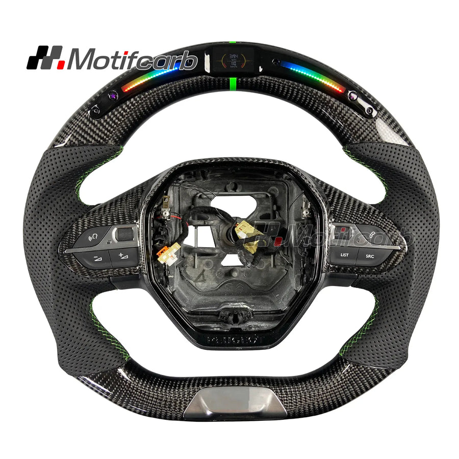 Volant en fibre de carbone avec affichage LED pour Peugeot 208, 308, 408, 508, 2008, 3008, 4008 et 5008 SW GT 2017-2026
