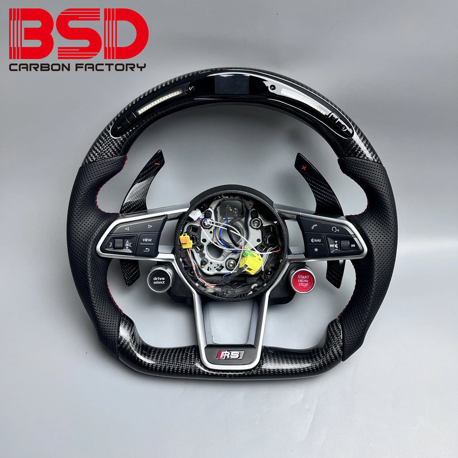 BSD Carbon pour Audi A6 S6 RS6 C7 mise à niveau to R8 modifier automobile Real fibre de carbone Paddle Shifter LED volant - O