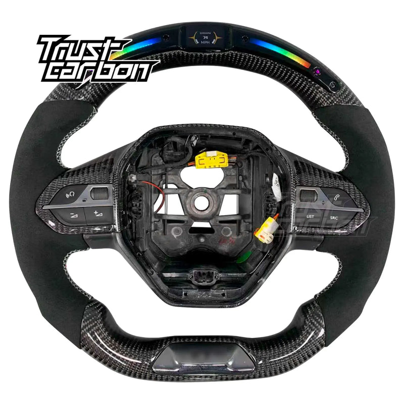 Volant chauffant en fibre de carbone avec écran LED RPM pour Peugeot