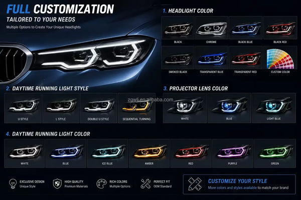 Phares LED DRL WLJ style IKON V2, 6000K blanc/jaune/ambre/rouge – BMW Série 4 F32/F33/F36/F80/F82/F8X, M3/M4