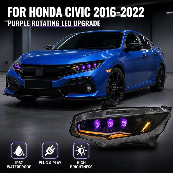 Phares LED sport à animation rotative, cabochon transparent, plug & play – Honda Civic 10e génération