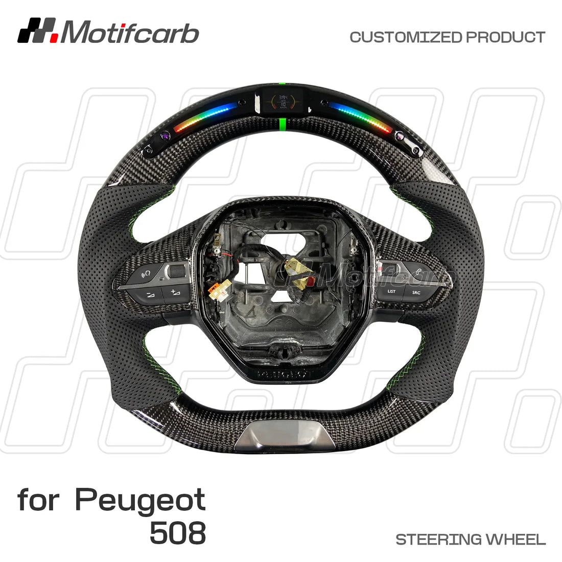 Volant en fibre de carbone avec affichage LED pour Peugeot 208, 308, 408, 508, 2008, 3008, 4008 et 5008 SW GT 2017-2026