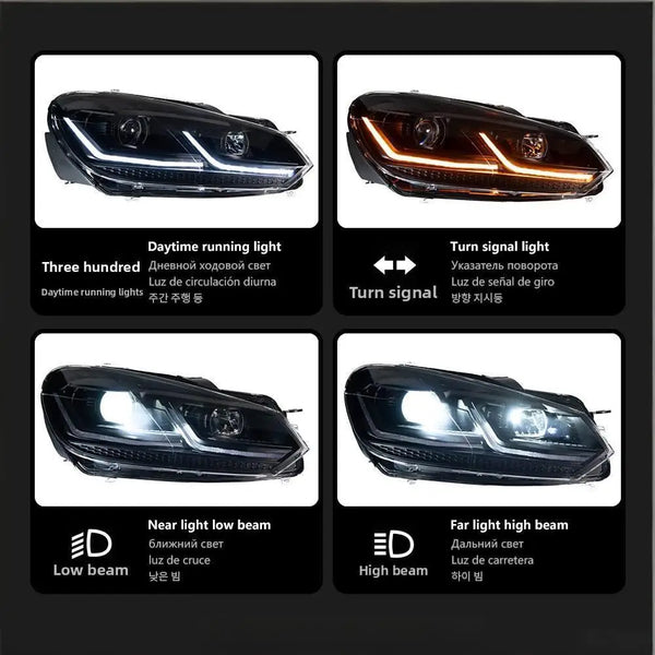 Phares LED à clignotant dynamique, 12V 30W – Volkswagen Golf 6, 2009-2012