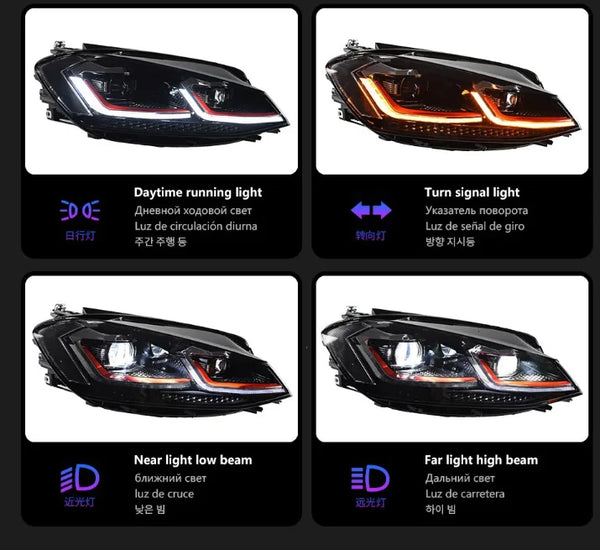 Phares LED avec feux de jour et clignotant – Volkswagen Golf 7.5, 2018-2020