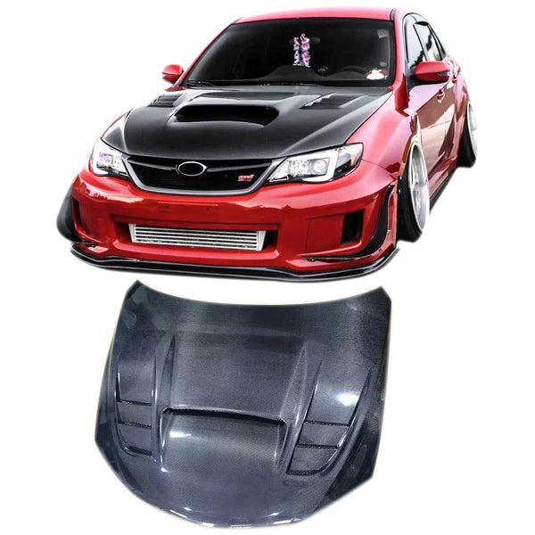 Capot FRP aspect carbone style VR-S Subaru WRX STI, 2008–2014 — vue 1