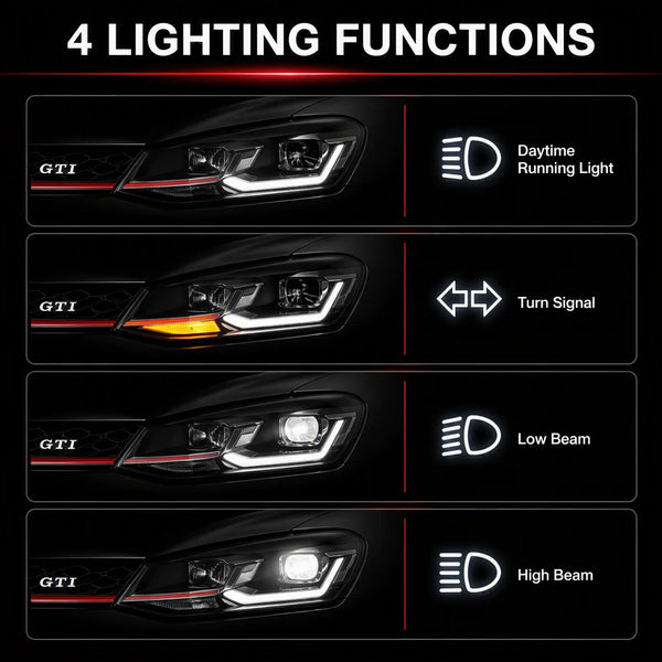 Phares LED lentille double L avec feux de jour, ampoule H7 12V – Volkswagen Polo GTI 2011-2018